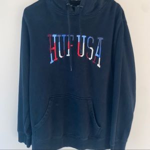 HUF USA Hoodie Red Black Blue White Size Large Skate